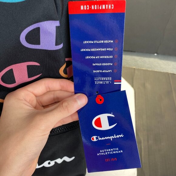 Champion 15” Backpack‎ Black cript Logos,Laptop Sleeve,Padded Straps,Unisex New - Picture 6 of 11